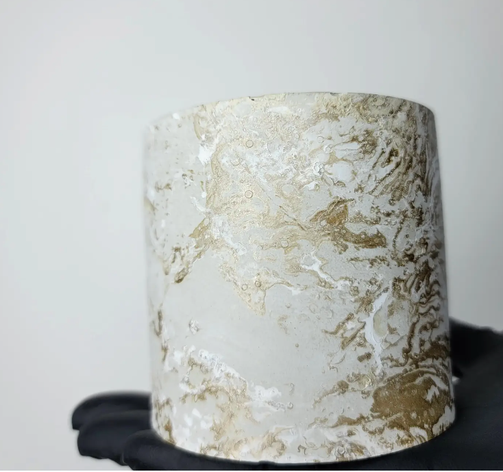 Cylinder 9oz Concrete Vessel - Gold & White Swirl