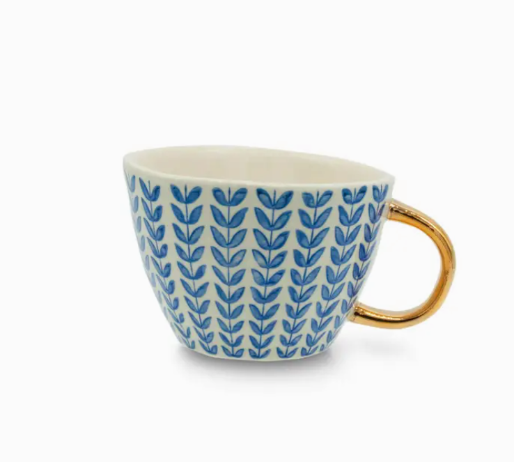 Stoneware Blue Pattern with Gold Handle Mug - 350 ml / 12 oz