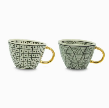 Stoneware Black & White with Gold Handle Mug - 350 ml / 12 oz